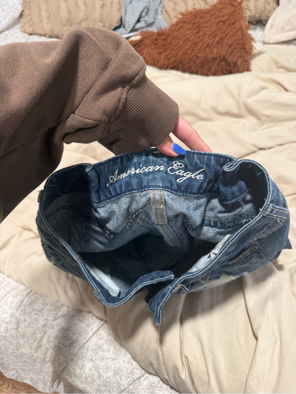 American Eagle Blue Denim Shorts with Frayed Hem